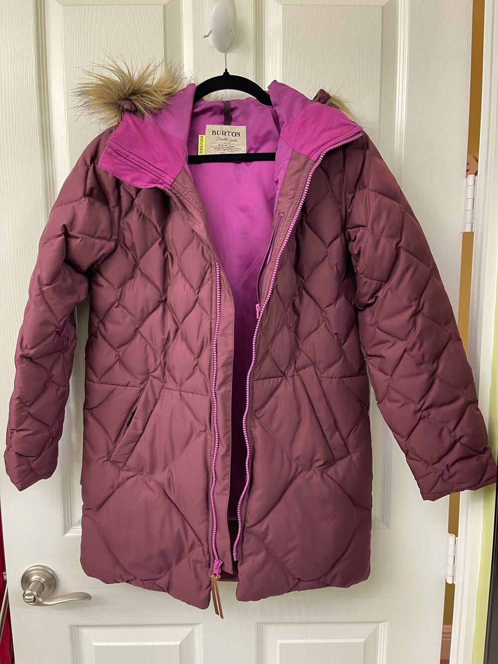 Burton large dry ride removable faux fur hood jacket coat snow skiing